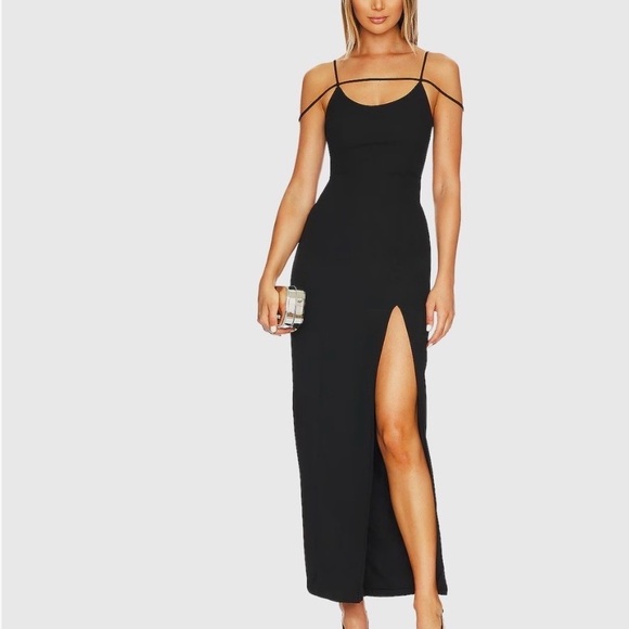 superdown Dresses & Skirts - superdown Black Strappy Maxi Dress with High Thigh Slit